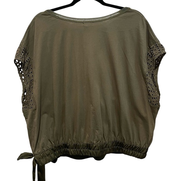 Tiny Anthropologie Tatiana olive green short sleeve faux wrap top size 2X - Picture 3 of 8